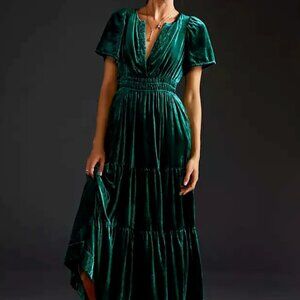Anthropologie Somerset Dress in Emerald Velvet